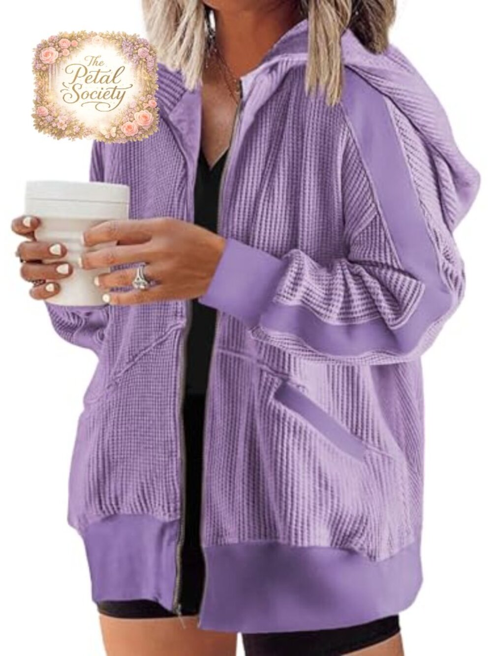 Plus Size Zip Up Hoodie Waffle Knit Oversized Sweatshirt Loose Fit
